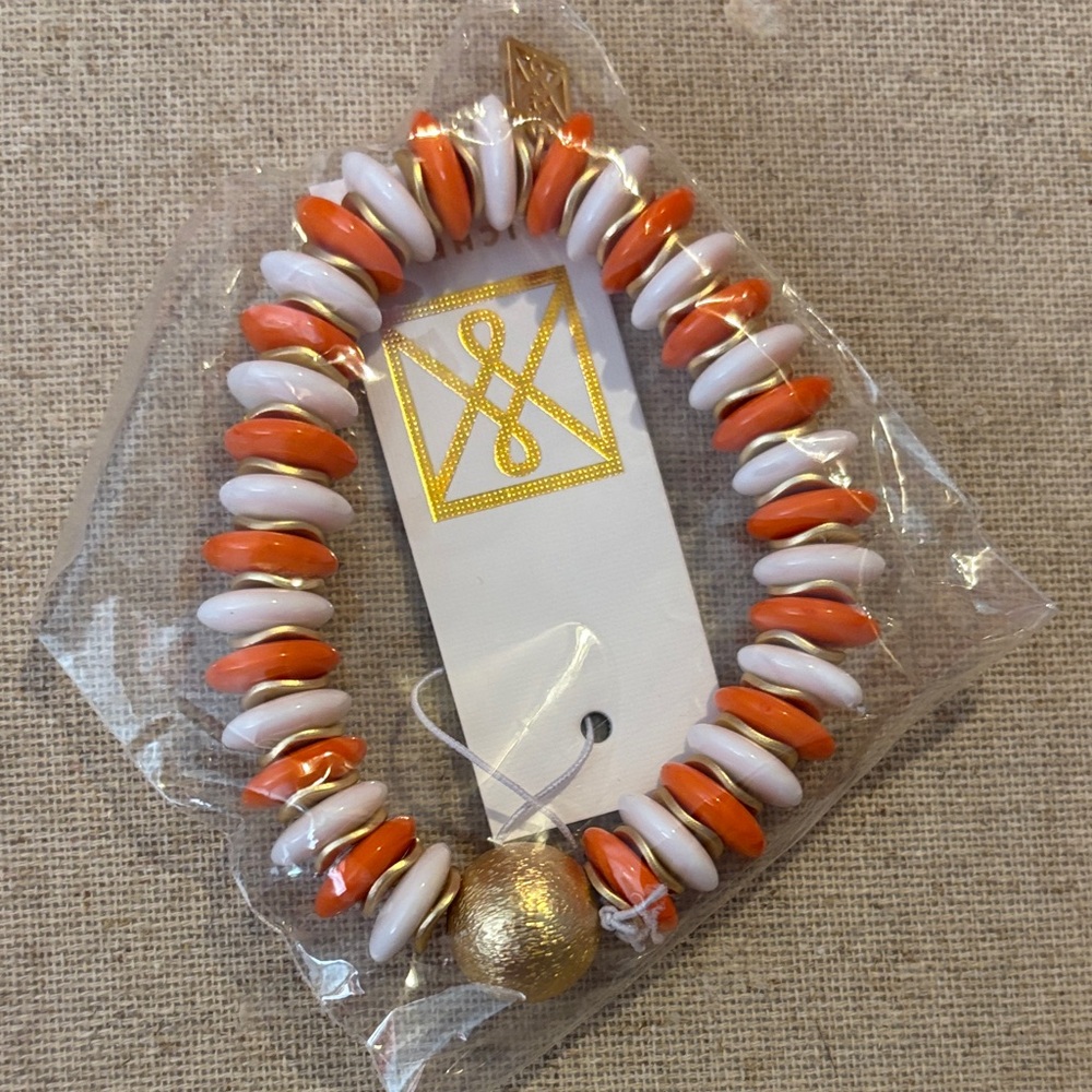 Elegant Orange and White Beaded Bracelet